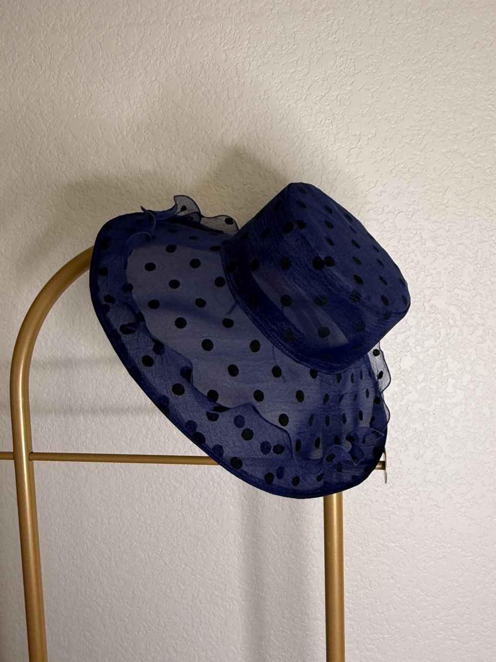 Ladies Navy Polka Dot Wide Brim Hat
